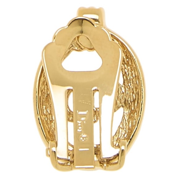 Vintage Dior Gold Oval Crystal Logo Clip-On Earrings | Pre-Loved | Rare Couture - Picture 2 of 2